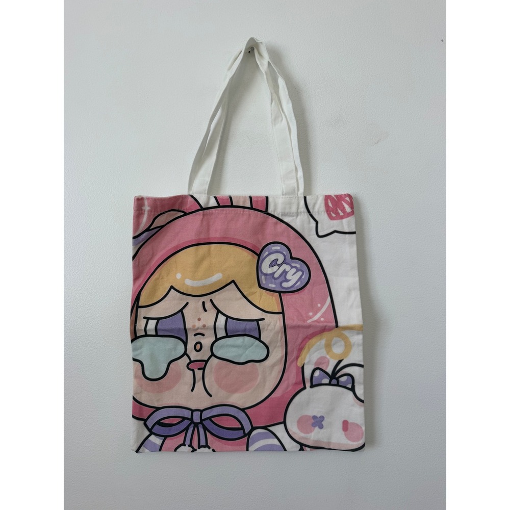 CRYBABY-Inspired White Canvas Tote – Vibrant Graphic – NWOT
